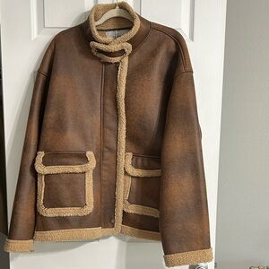 Aelfric Eden Brown Sherpa Jacket with Cream Trim